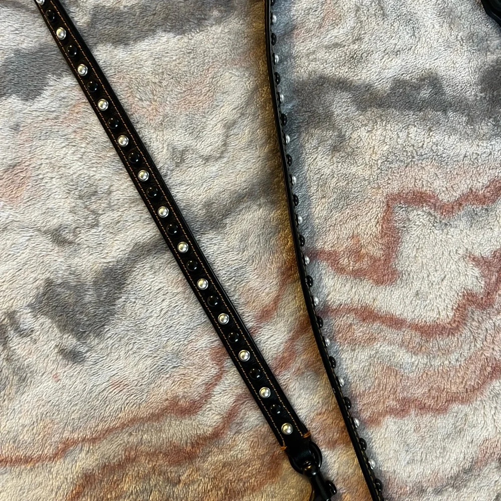 Coach VINTAGE Black Leather Crossbody Bag with Studs and‎ Pearls